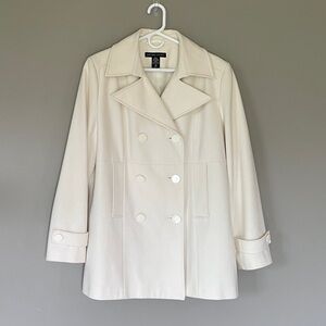 New York & Co Creamy Vanilla Winter White Wool Blend Double Breasted Pea Coat 16